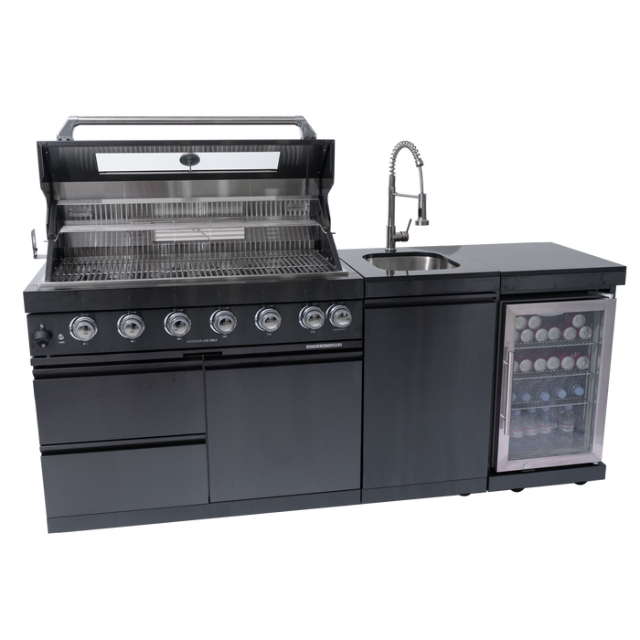82" 6-Burner 85,000 BTU Stainless Outdoor Kitchen Island Grill with Wine Cooler & Sink