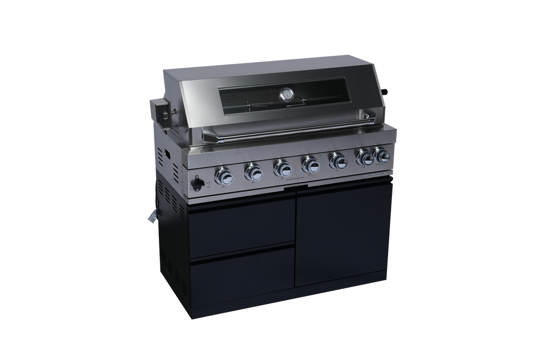Stainless 82" 6-Burner 85000 BTU Black Outdoor Kitchen Island Grill + Refrigerator + Sink