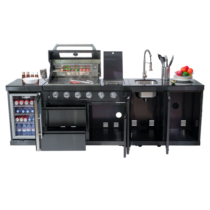 104" 4-Burner 72000 BTU Black Outdoor Kitchen Island Grill with Storage Cabinets & Drawers
