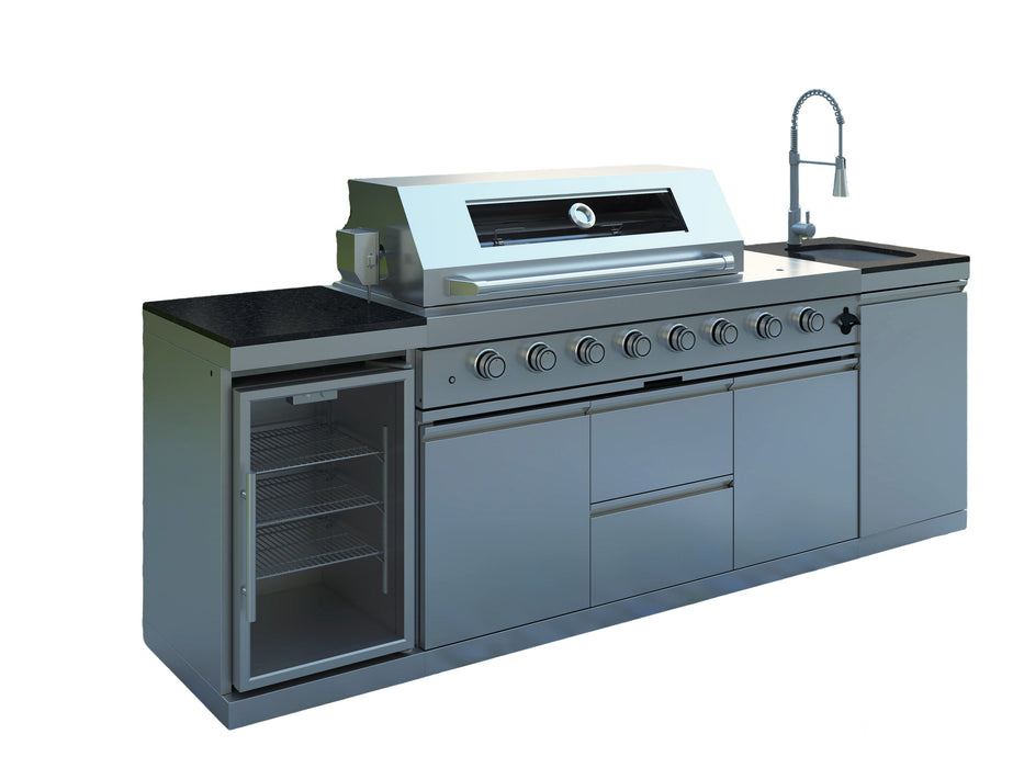 96" 6-Burner 96,000 BTU Silver Outdoor Kitchen Island Grill with Wine Cooler & Sink
