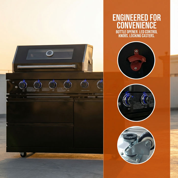 46"  Four Burners Black Outdoor Kitchen Islands Grill + Side Burner