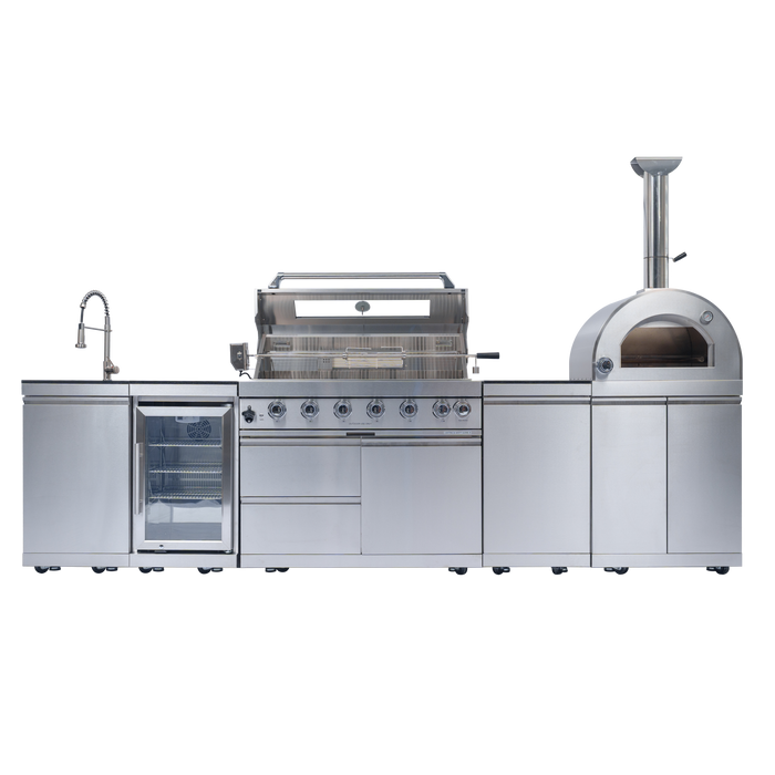 128" 120,000 BTU 6-Burner Outdoor Kitchen Island Grill with Pizza Oven