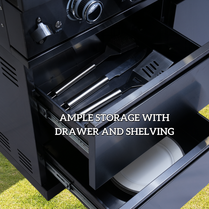 NG 104" 4-Burner 72,000 BTU Black Outdoor Kitchen Island Grill + Rotisserie Kit