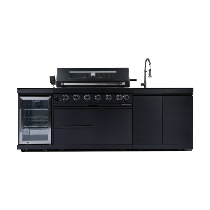 96" 6-Burner 85000 BTU Deluxe Stainless Steel Gas Outdoor Kitchen Island Grill with Wine Cooler & Sink