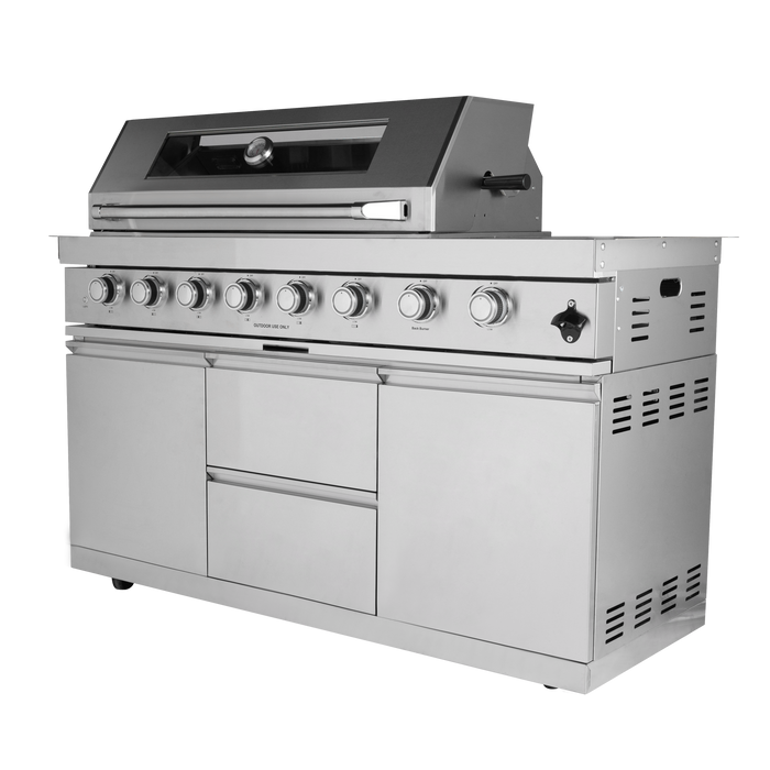 96" 6-Burner 96,000 BTU Silver Outdoor Kitchen Island Grill with Wine Cooler & Sink