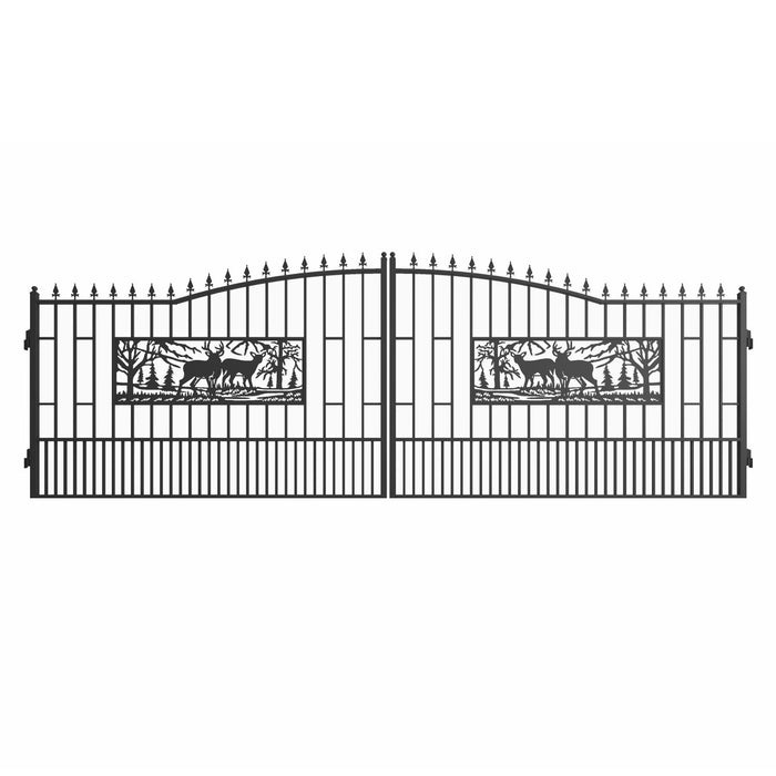 Chery Industrial 20’ Dual Swing Wrought Iron Gate Rectangular Deer Driveway Gate