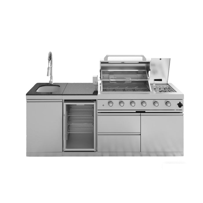 85" 4-Burner 72,000 BTU Stainless Outdoor Kitchen Island Grill with Wine Cooler & Sink Silver