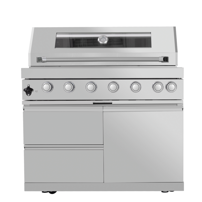 96" 6-Burner 85,000 BTU Deluxe Stainless Outdoor Kitchen Island Grill with Wine Cooler & Storage Cabinets