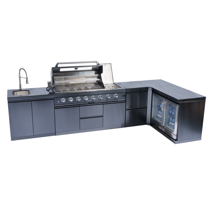 153+44" 6-Burner 96000 BTU Black Outdoor Kitchen  Island Grill with Wine Cooler & Drawers