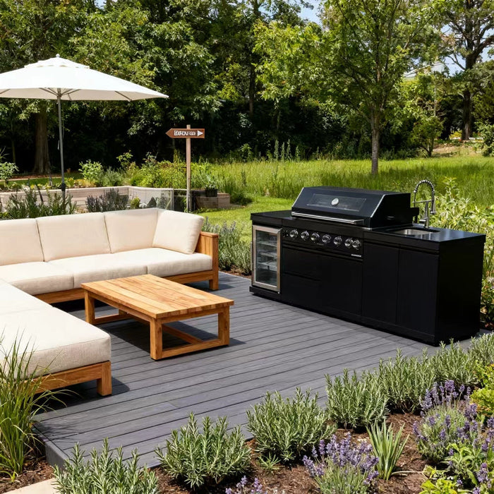 96" 6-Burner 85000 BTU Deluxe Stainless Steel Gas Outdoor Kitchen Island Grill with Wine Cooler & Sink