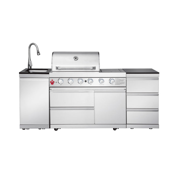 83.3" 4+1 Burner 71,500 BTU Silver Outdoor Kitchen Island Grill with Sink