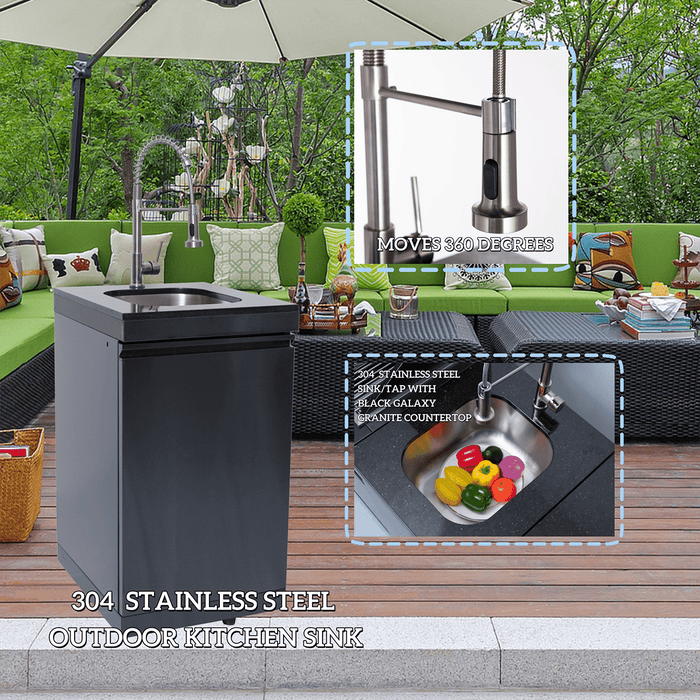 NG 85" 4-Burner 72,000 BTU Black Outdoor Kitchen Island Grill + Refrigerator + Sink