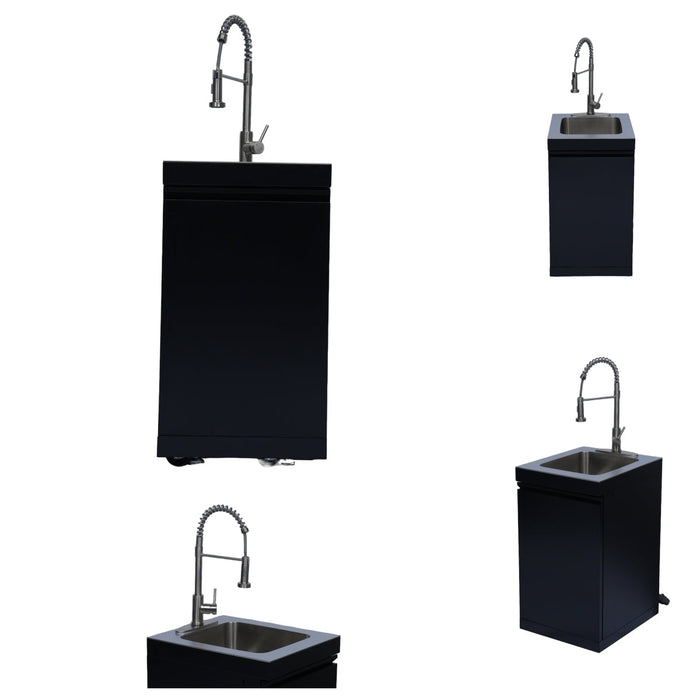 Stainless 82" 6-Burner 85000 BTU Black Outdoor Kitchen Island Grill + Refrigerator + Sink