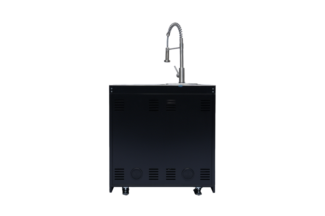 Stainless 98" 4-Burner 72,000 BTU Black Outdoor Kitchen Island Grill + Refrigerator + Rotisserie + Storage Cabinets & Drawers
