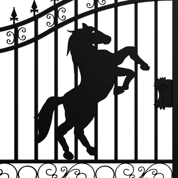 Chery Industrial 14x8 ft Steel Dual Swing Driveway Gate with Horse Pattern