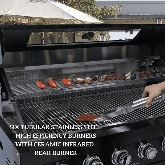 NG 104" 4-Burner 72,000 BTU Black Outdoor Kitchen Island Grill + Rotisserie Kit