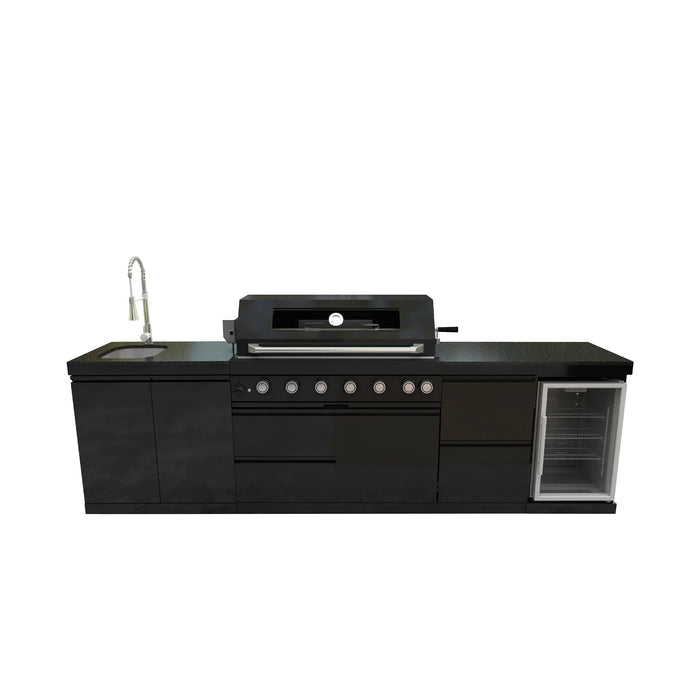 115" 6-Burner 85,000 Black Outdoor Kitchen Island Grill Rotisserie kit