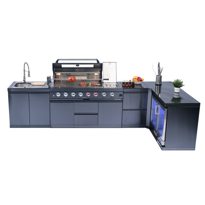 153+44" 6-Burner 96000 BTU Black Outdoor Kitchen  Island Grill with Wine Cooler & Drawers