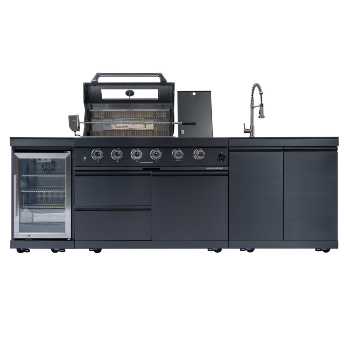 98" 4-Burner 72,000 BTU Stainless Outdoor Kitchen Island Grill with Wine Cooler & Sink