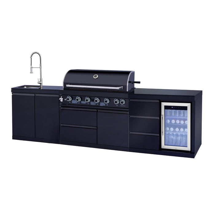 114" 6-Burner 83,500 BTU Propane Outdoor Kitchen Island Grill with Sink & Refrigerator