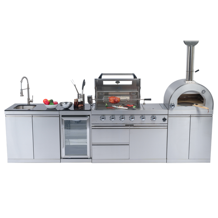 125" 10,8000 BTU 4-Burner Outdoor Kitchen Island Grill with Pizza Oven