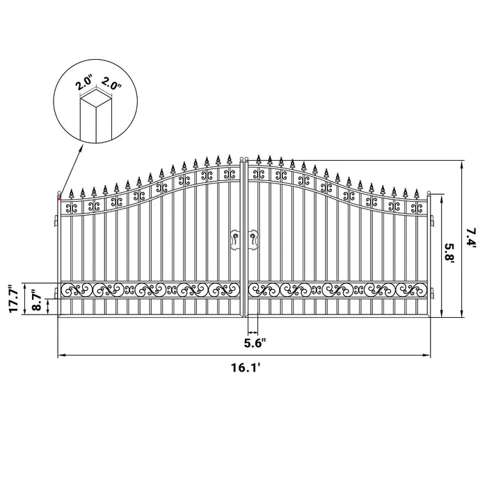 16x8 ft Steel Dual Swing Driveway Gate
