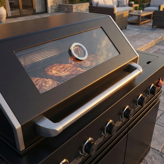 65" 4-Burner 72,000 BTU Black Outdoor Kitchen Island Grill + Round Side Burner