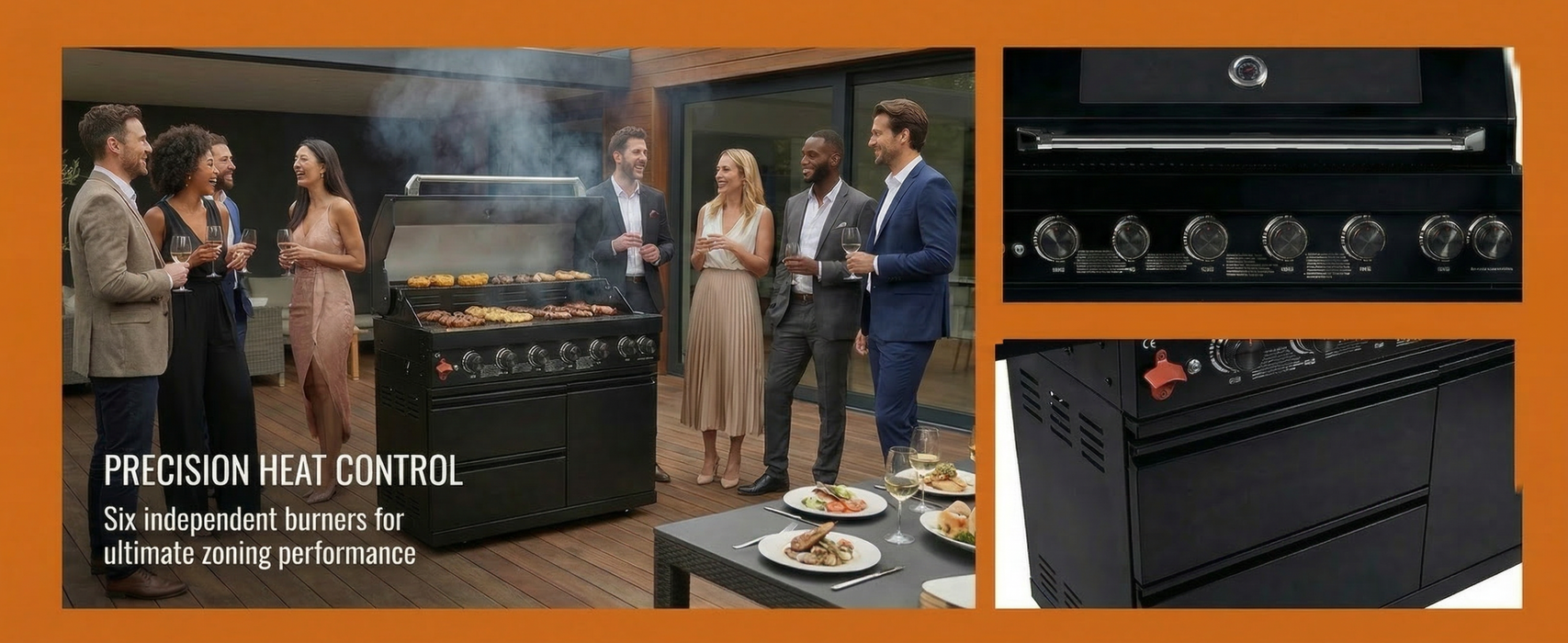 43" Black Six Burners Outdoor Kitchen Island Grill