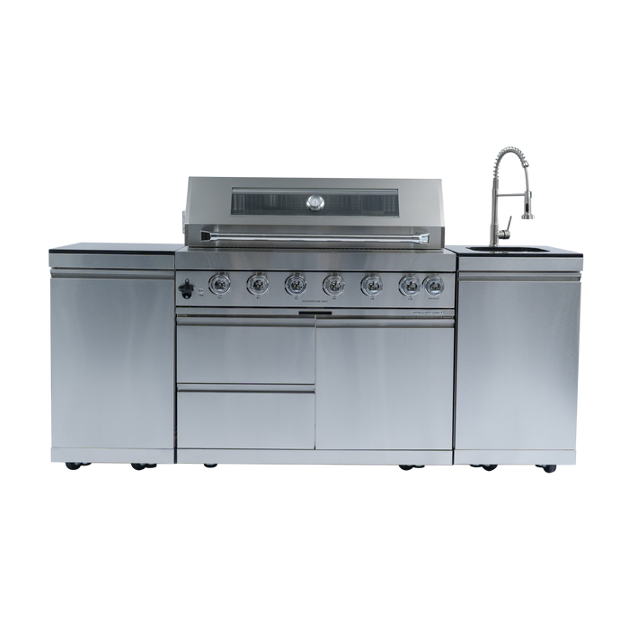 82" 6-Burner 85000 BTU Silver Outdoor Kitchen Island Grill + Storage Cabinets & Drawers & Sink/Faucet
