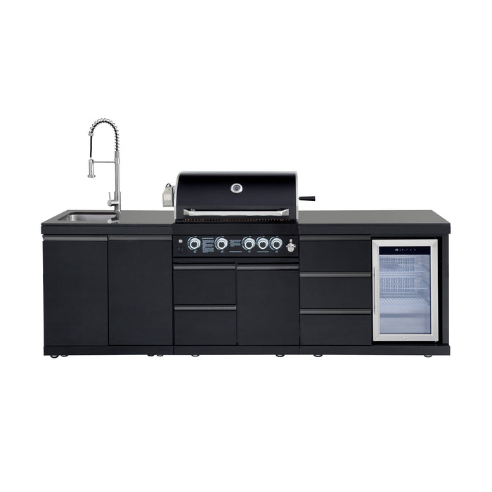 102.4", 4-Burner, 59,500 BTU Black Outdoor Kitchen Island Grill with Sink & Refrigerator
