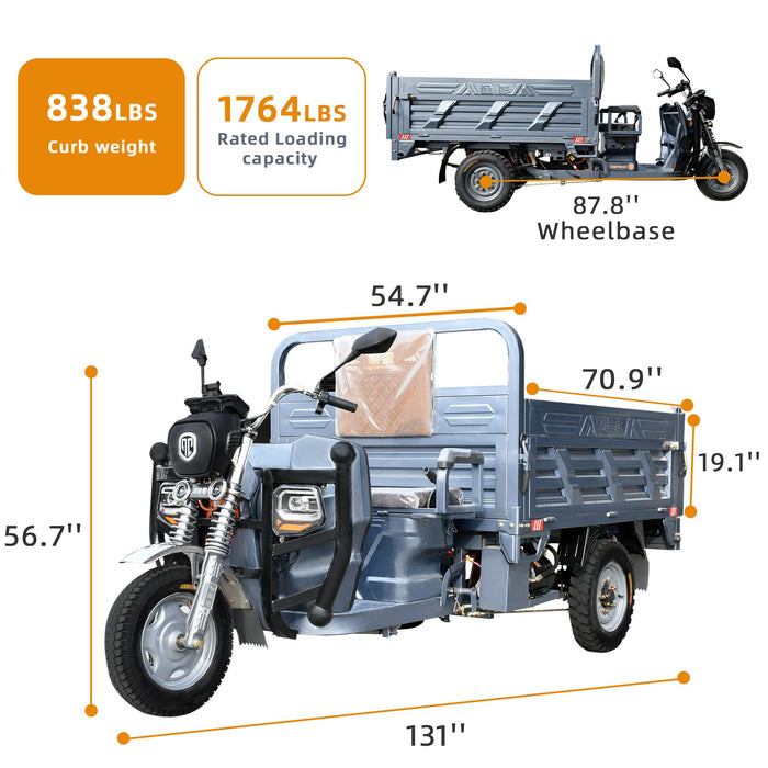 Jinpeng 1500W Electric Cargo Tricycle Truck w/ Hydraulic Dump for Easy Unloading
