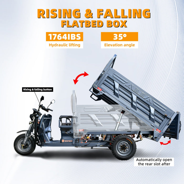 Jinpeng 1500W Electric Cargo Tricycle Truck w/ Hydraulic Dump for Easy Unloading