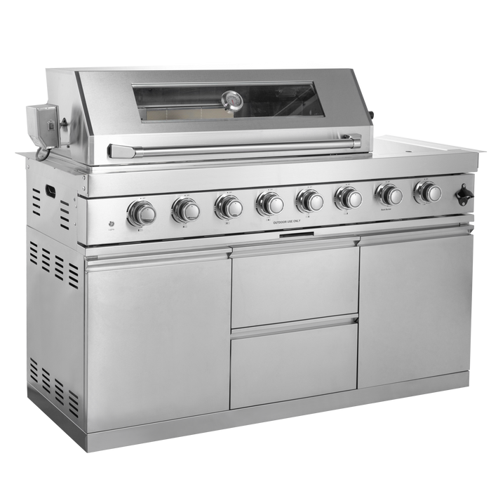 96" 6-Burner 96,000 BTU Silver Outdoor Kitchen Island Grill with Wine Cooler & Sink