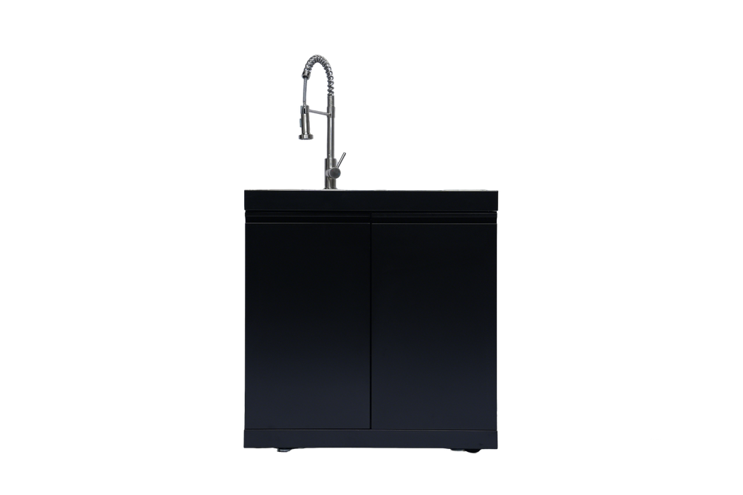 Stainless 98" 4-Burner 72,000 BTU Black Outdoor Kitchen Island Grill + Refrigerator + Rotisserie + Storage Cabinets & Drawers