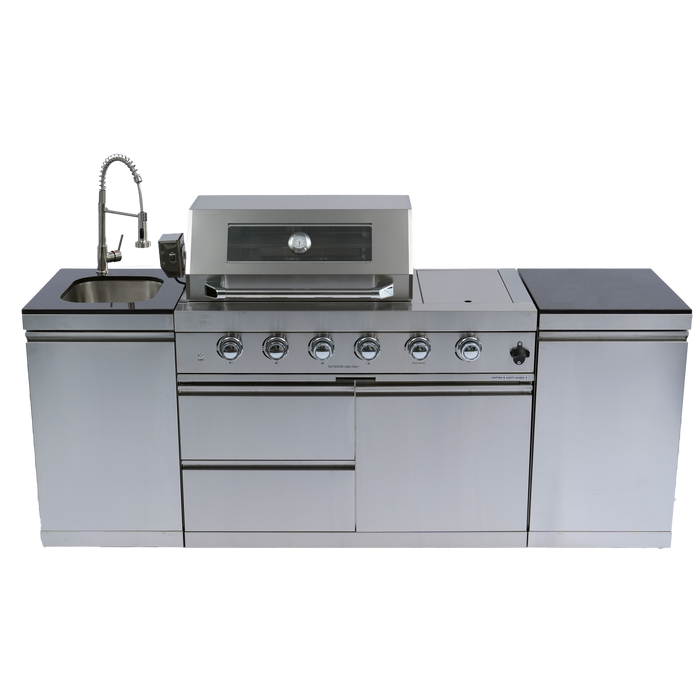 85" 4-Burner 72,000 BTU Silver Outdoor Kitchen Island Grill + Side Burner + Storage Cabinets & Drawers