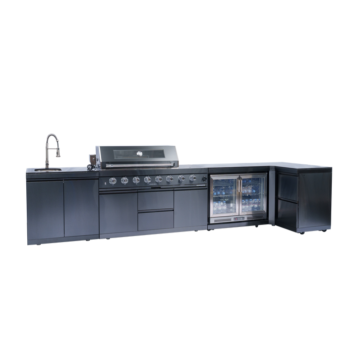 153+44" 6-Burner 96000 BTU Black Outdoor Kitchen  Island Grill with Wine Cooler & Drawers