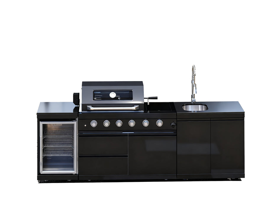 98" 4-Burner 72,000 BTU Stainless Outdoor Kitchen Island Grill with Wine Cooler & Sink