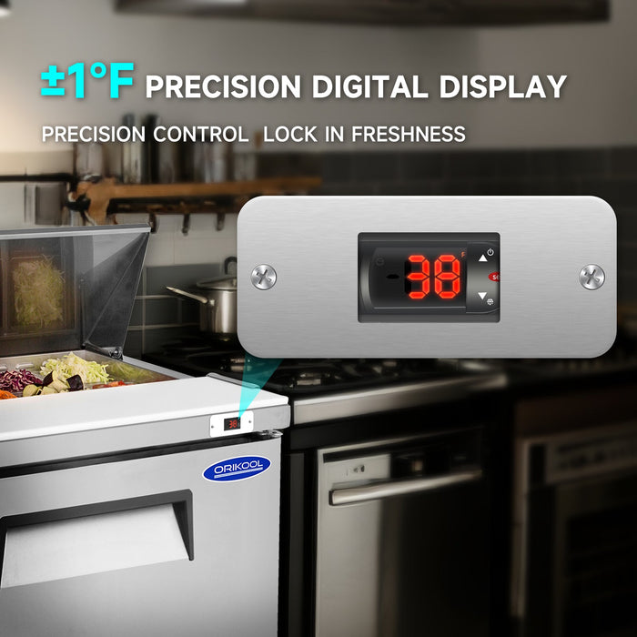 72" Width Commercial Refrigerators Sandwich & Salad Prep Table with a Butcher Block Cutting Board