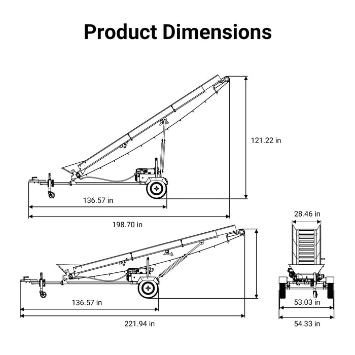 6.5HP Firewood Conveyor Max. 9.8ft Lift Height with B&S Engine and 19.7" PVC Belt