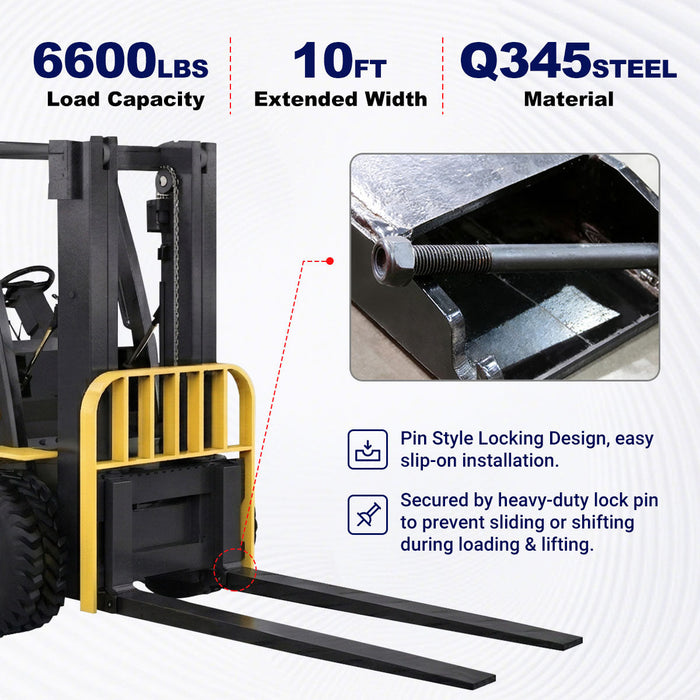 Greatbear 10ft Forklift Extensions 6” Wide Forks, 6600lbs Capacity (Pair)