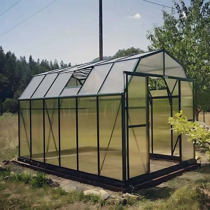 Grandio Elite 8x12 Greenhouse Kit 10mm Polycarbonate Barn Style Aluminum Frame