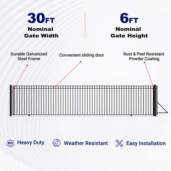 30x6 ft Steel Sliding Driveway Gate - MADRID Style