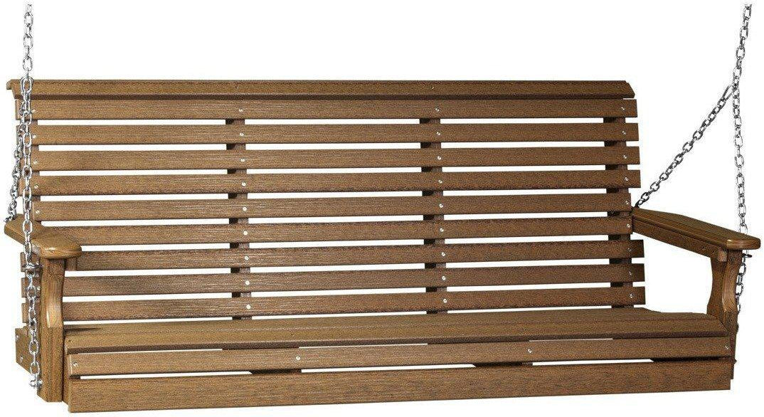 LuxCraft Rollback 5ft Recycled Plastic Plain Porch Swing with Flip Down Center Console