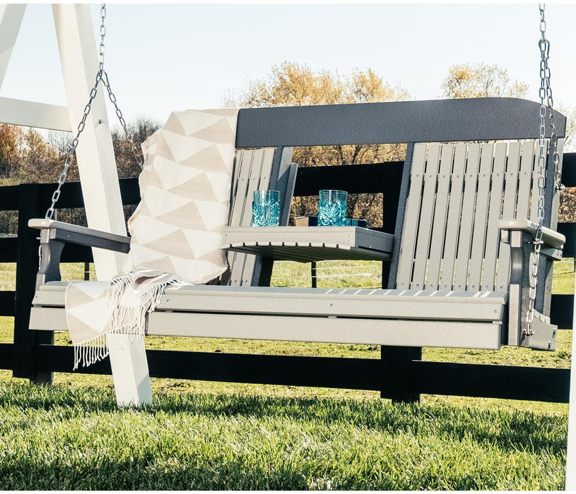 LuxCraft Classic Highback 5ft. Recycled Plastic Porch Swing with Flip Down Center Console