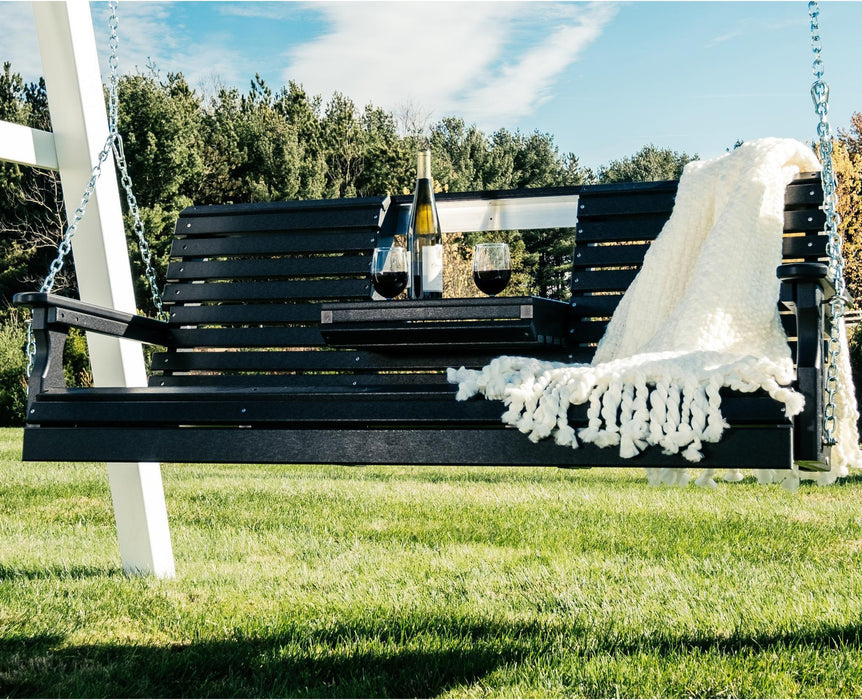 LuxCraft Rollback 5ft Recycled Plastic Plain Porch Swing with Flip Down Center Console