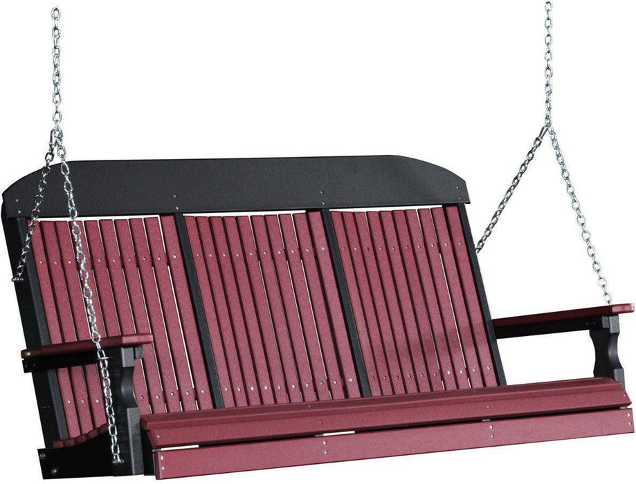 LuxCraft Classic Highback 5ft. Recycled Plastic Porch Swing with Flip Down Center Console