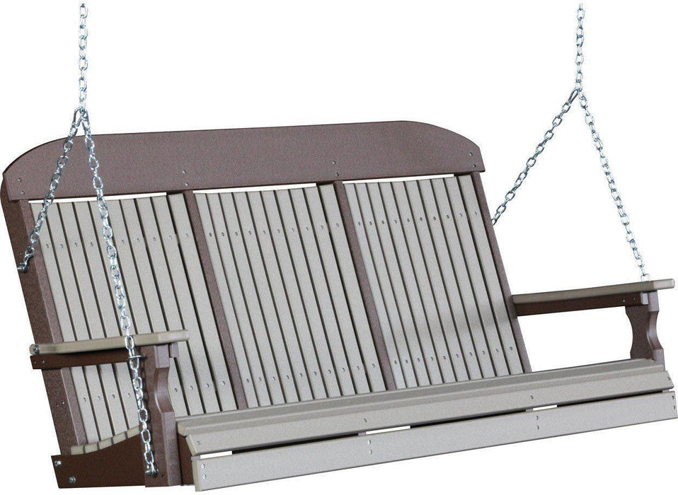 LuxCraft Classic Highback 5ft. Recycled Plastic Porch Swing with Flip Down Center Console