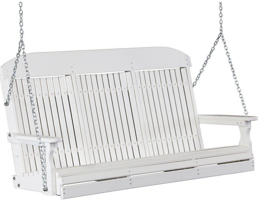 LuxCraft Classic Highback 5ft. Recycled Plastic Porch Swing with Flip Down Center Console