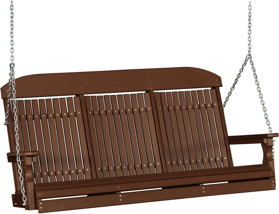 LuxCraft Classic Highback 5ft. Recycled Plastic Porch Swing with Flip Down Center Console