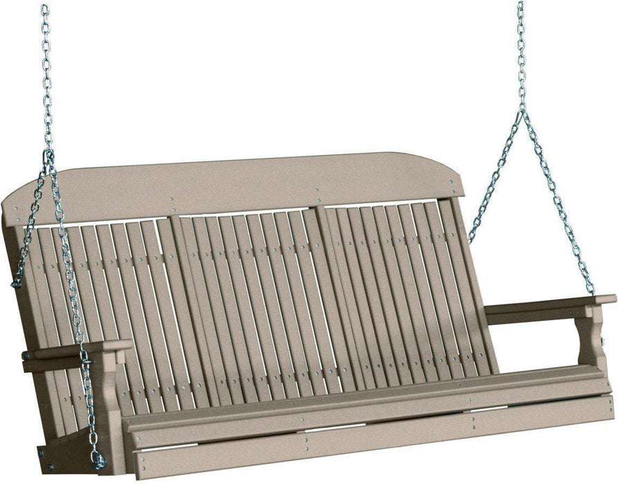 LuxCraft Classic Highback 5ft. Recycled Plastic Porch Swing with Flip Down Center Console